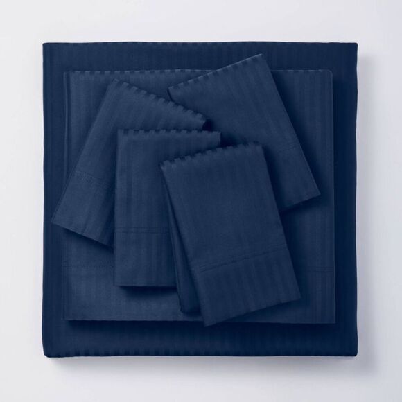 Threshold -  400 Thread Count Cotton Damask 6PC Sheet Indigo - Picture 1 of 4